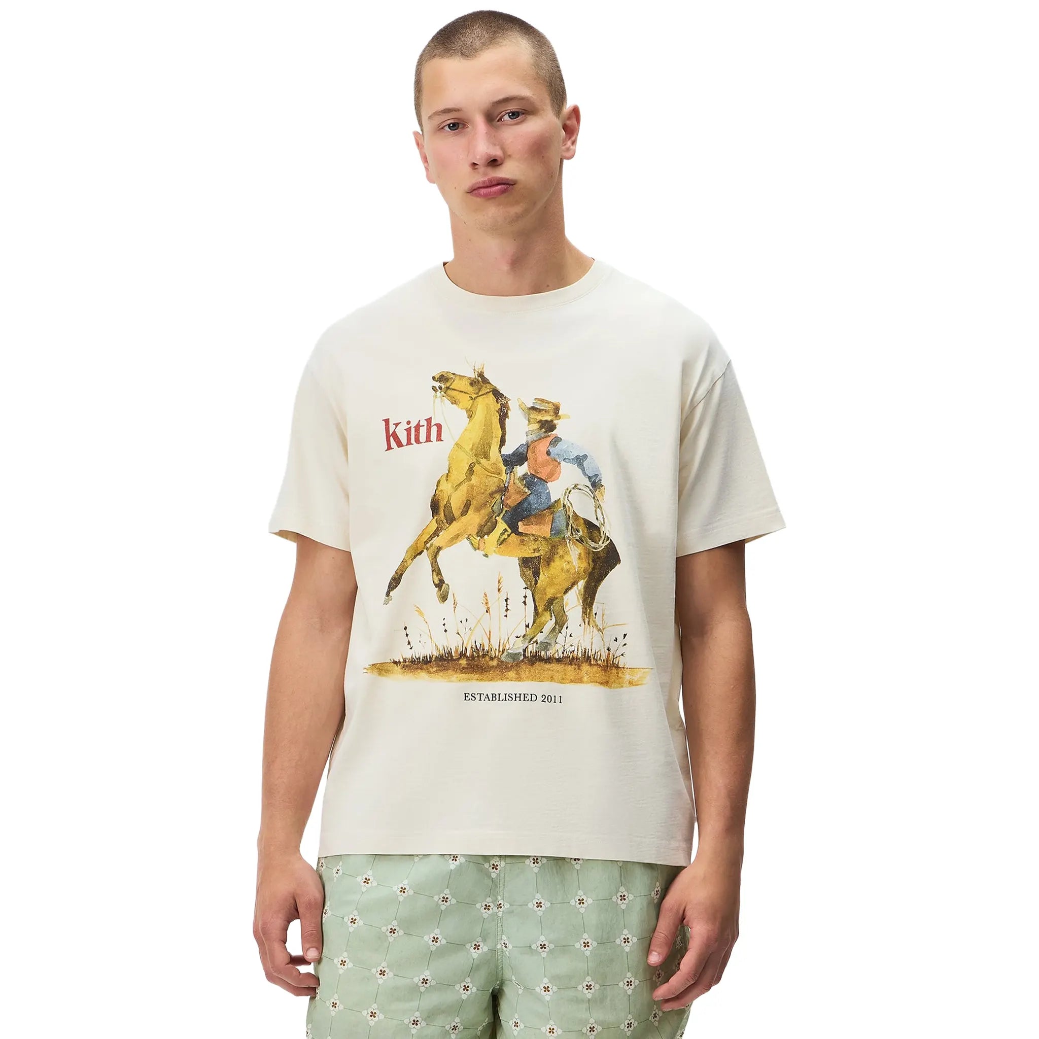 Model View of Kith Cowboy Vintage Sandrift T-Shirt KHM035125-104